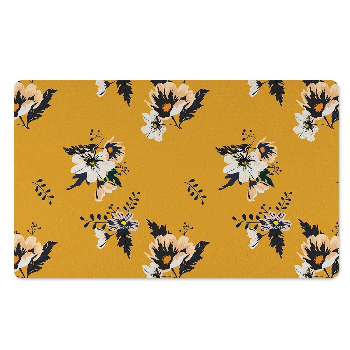 Yellow Flower Print Door Mat-grizzshop