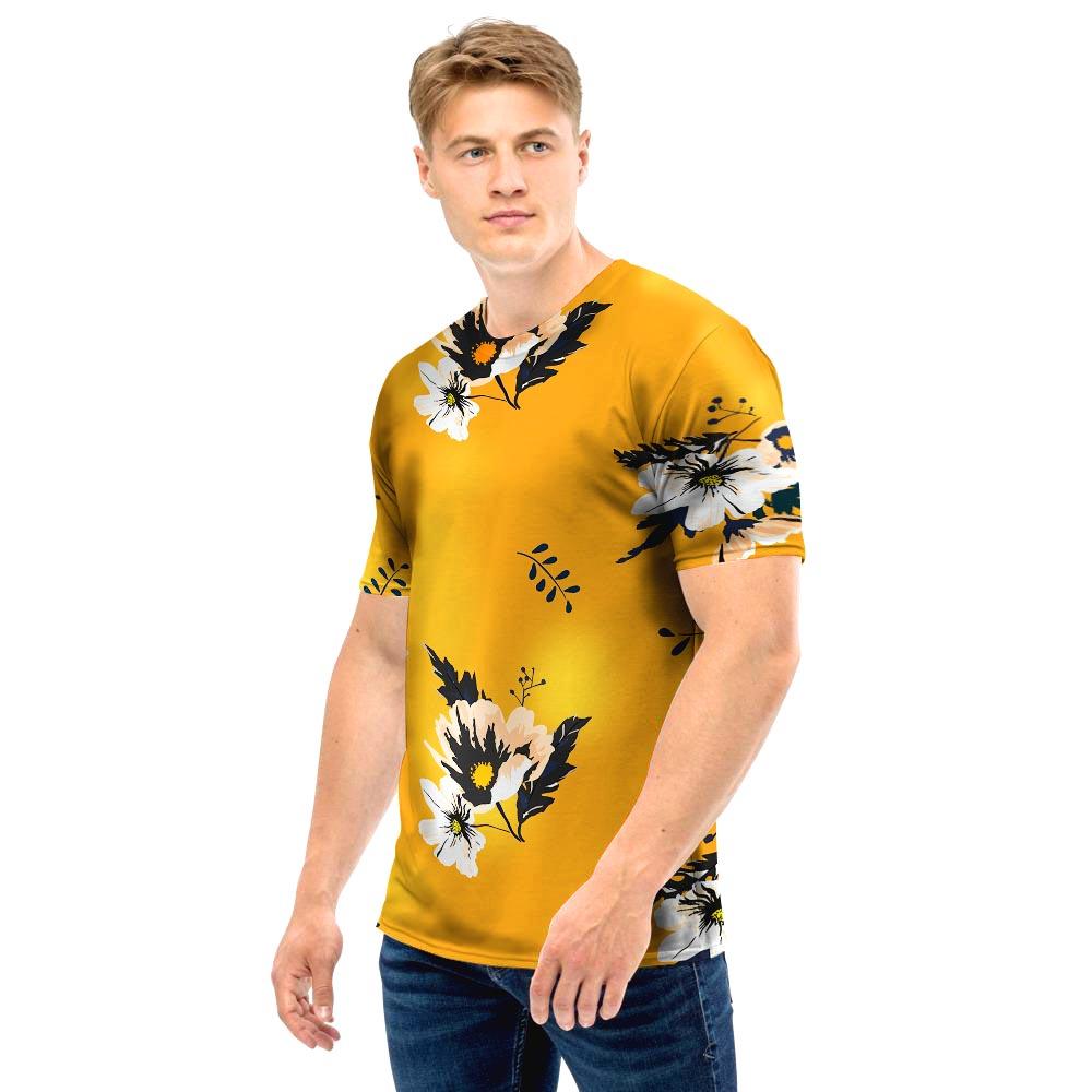 Yellow Flower Print Men T Shirt-grizzshop