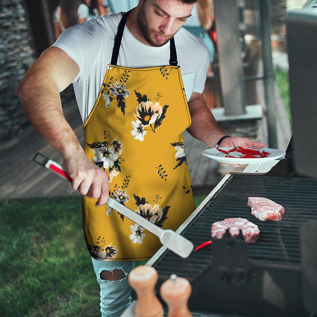 Yellow Flower Print Men's Apron-grizzshop