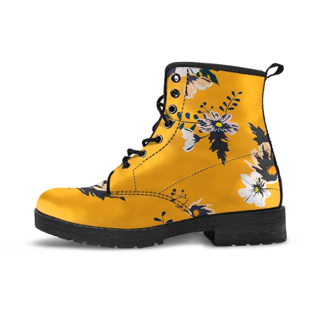 Yellow Flower Print Men's Boots-grizzshop