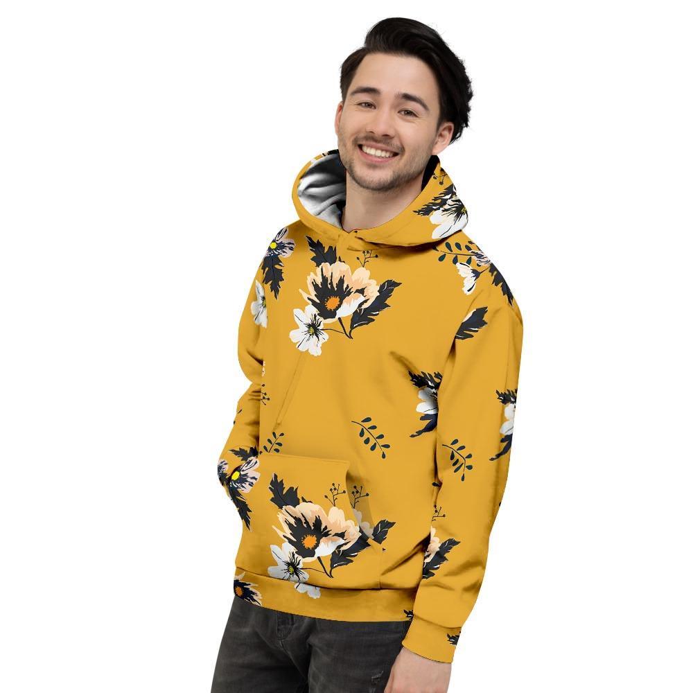 Yellow Flower Print Men's Hoodie-grizzshop