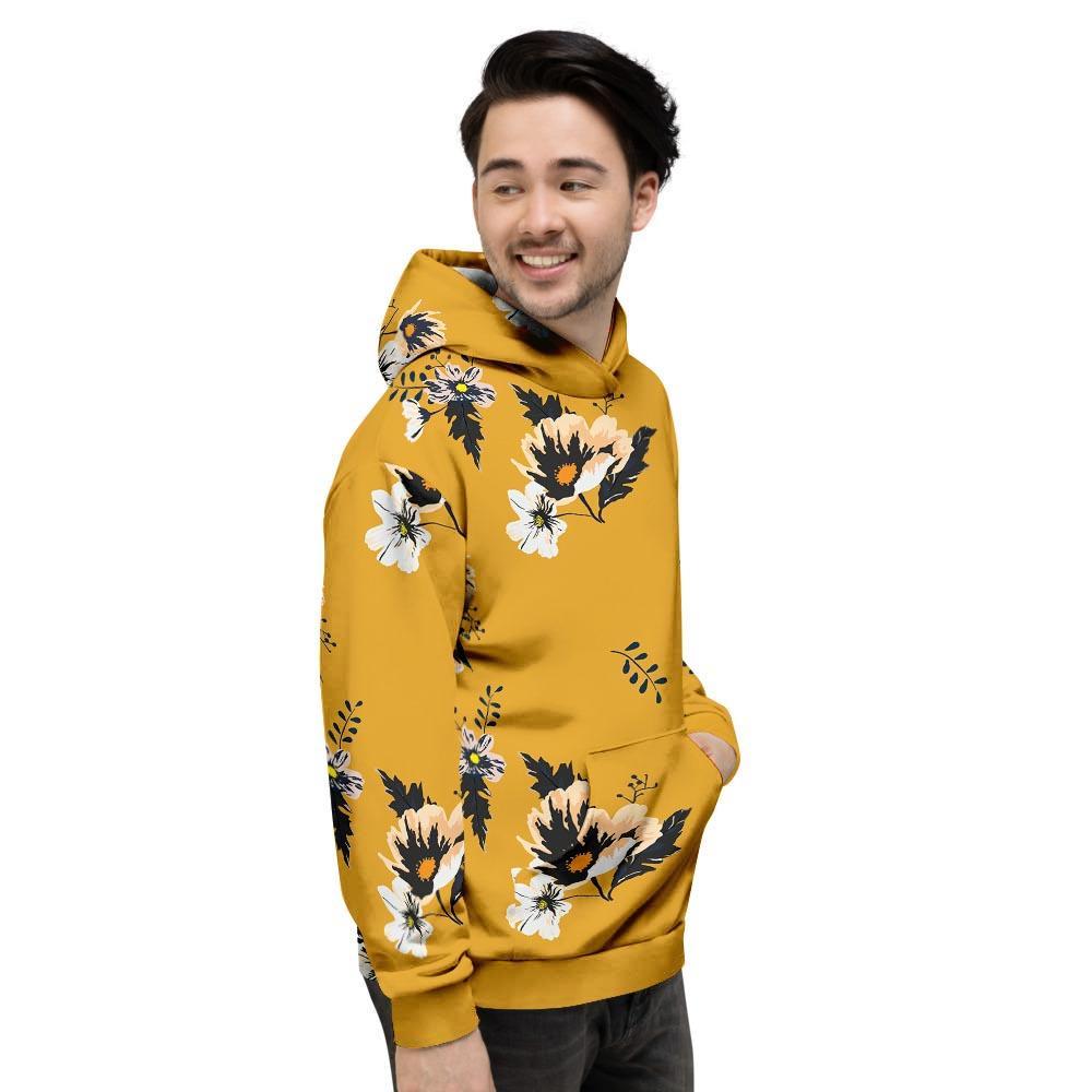 Yellow Flower Print Men's Hoodie-grizzshop