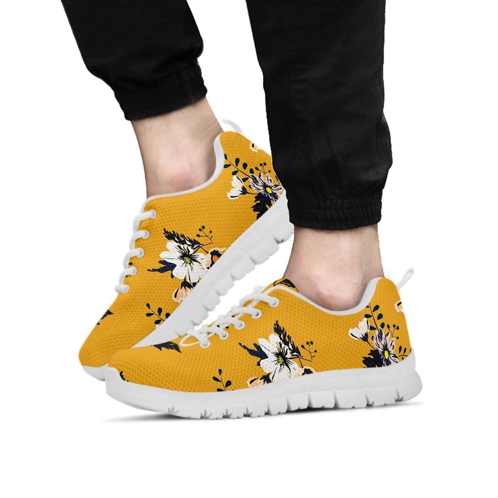 Yellow Flower Print Men's Sneakers-grizzshop