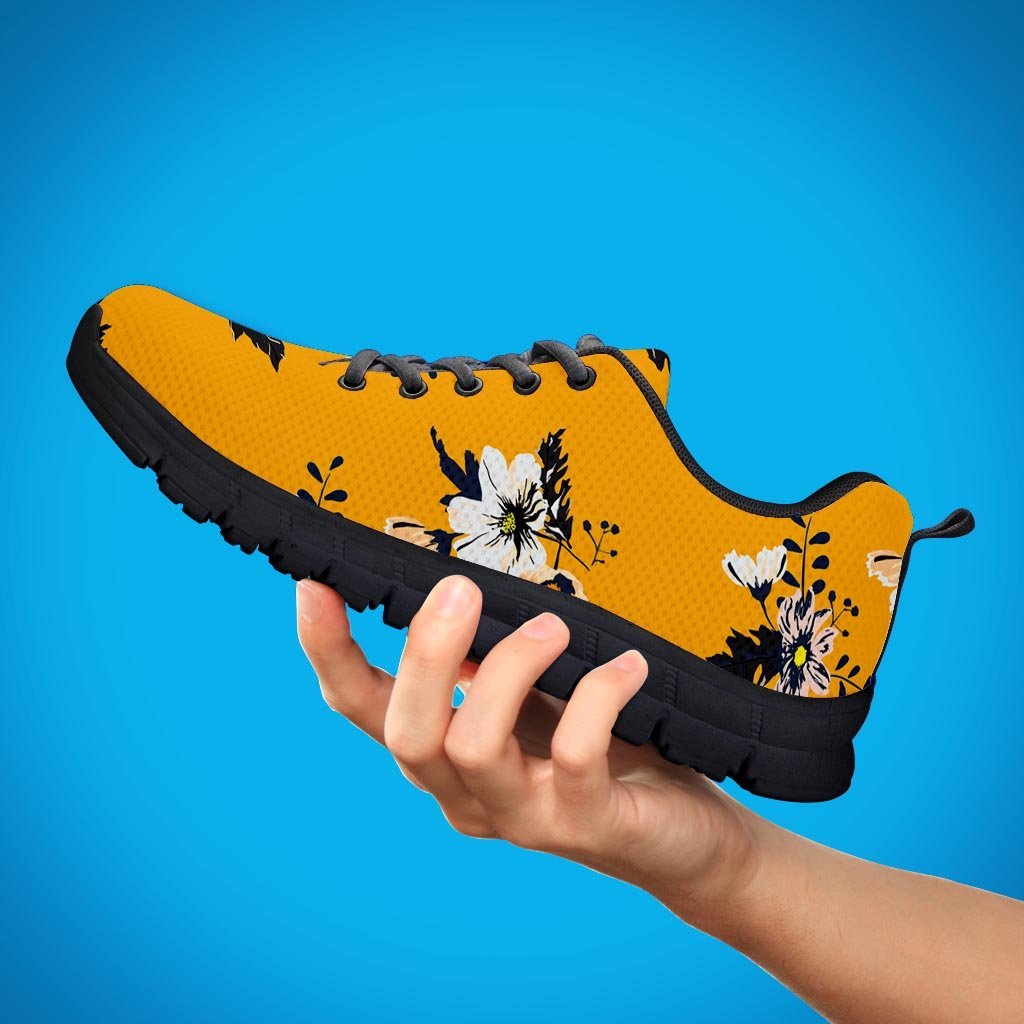 Yellow Flower Print Men's Sneakers-grizzshop