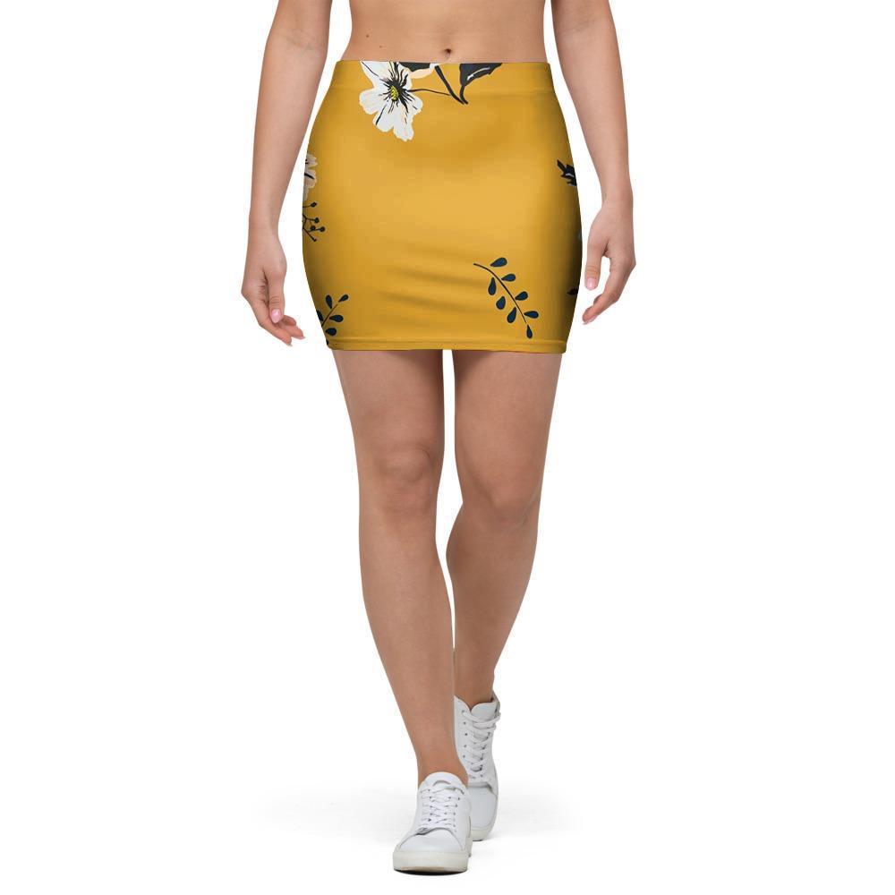 Yellow Flower Print Mini Skirt-grizzshop