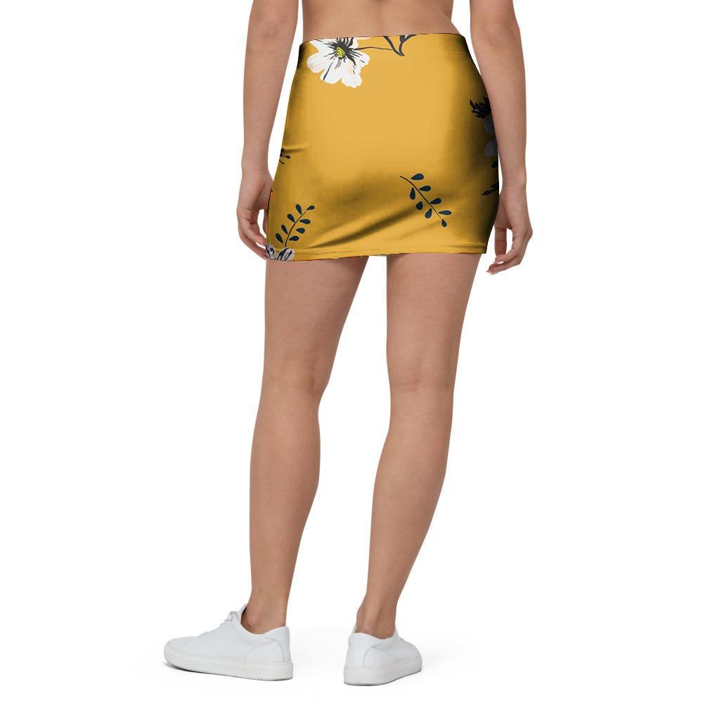 Yellow Flower Print Mini Skirt-grizzshop