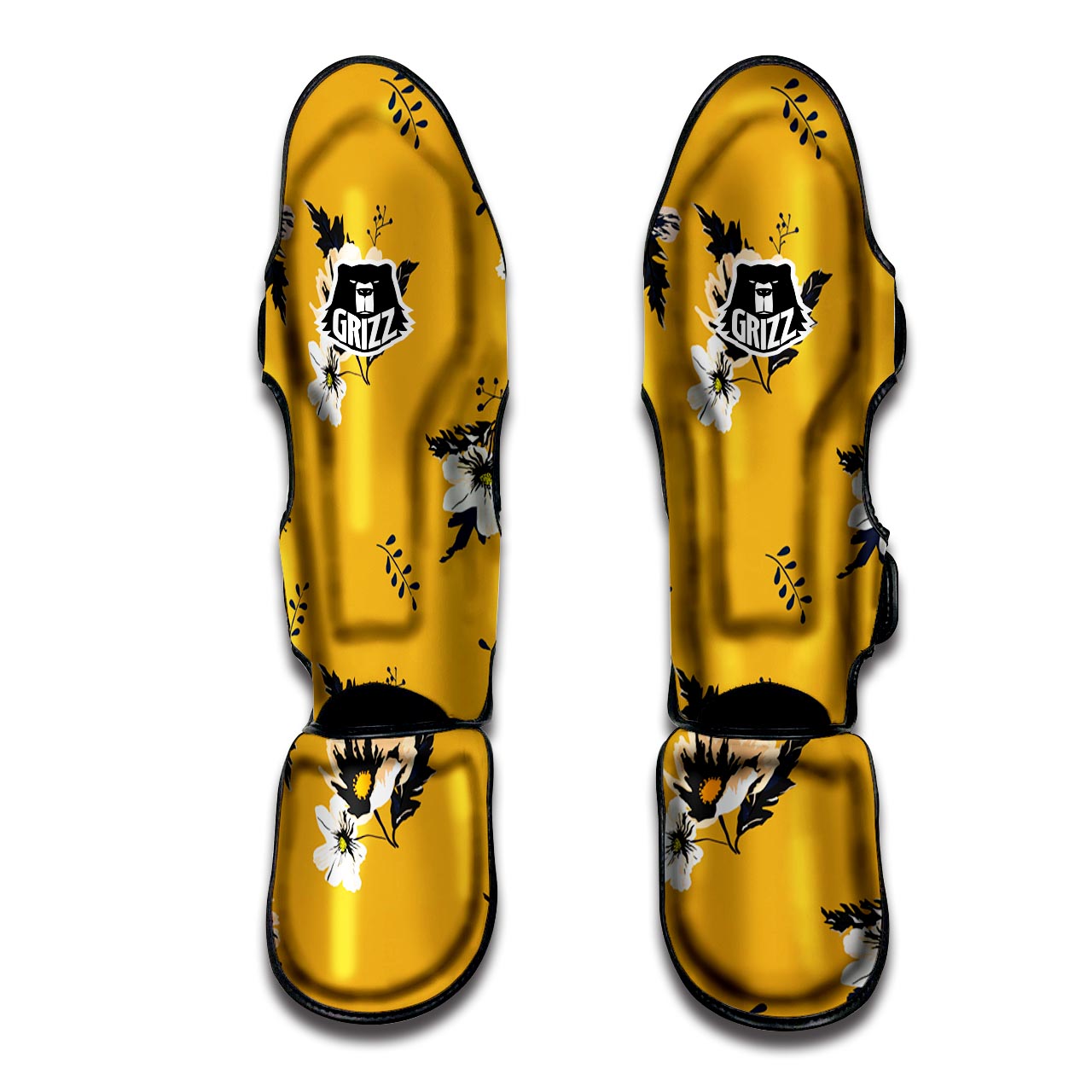 Yellow Flower Print Muay Thai Shin Guard-grizzshop