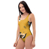 Yellow Flower Print One Piece Swimsuite-grizzshop