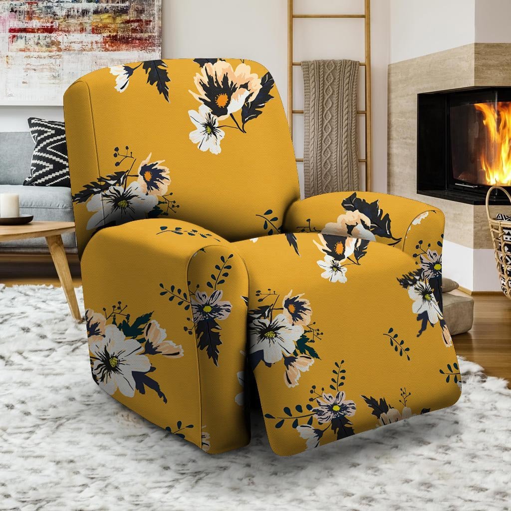 Yellow Flower Print Recliner Cover-grizzshop