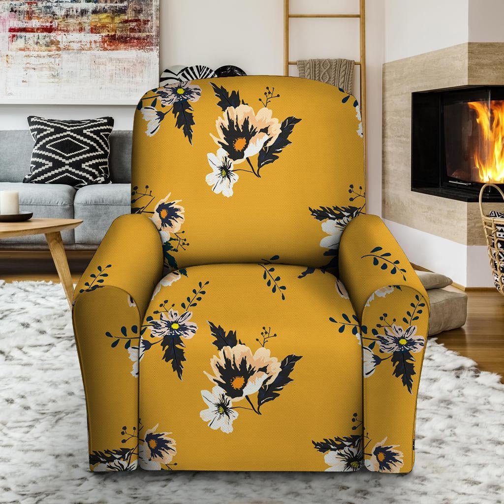 Yellow Flower Print Recliner Cover-grizzshop