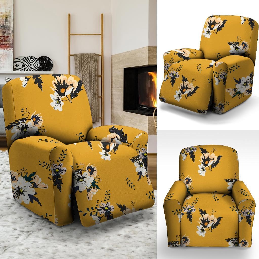 Yellow Flower Print Recliner Cover-grizzshop