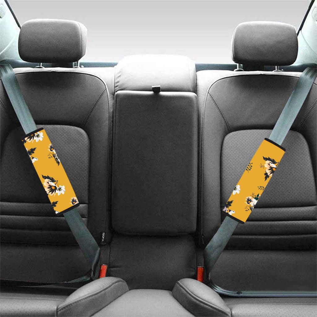 Yellow Flower Print Seat Belt Cover-grizzshop