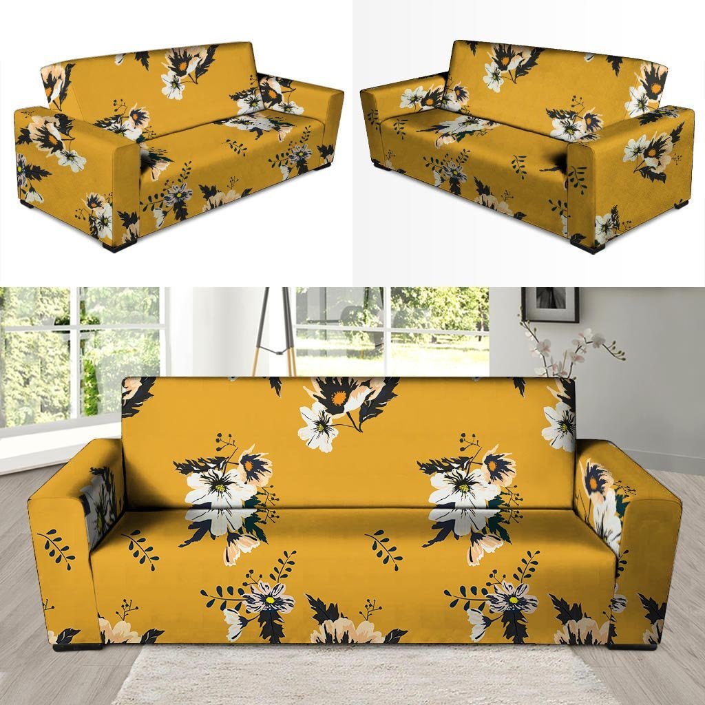 Yellow Flower Print Sofa Cover-grizzshop