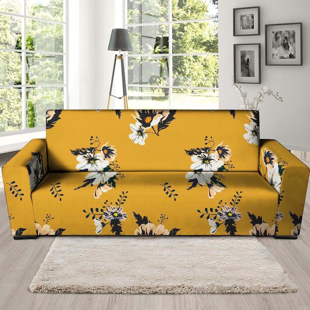 Yellow Flower Print Sofa Cover-grizzshop