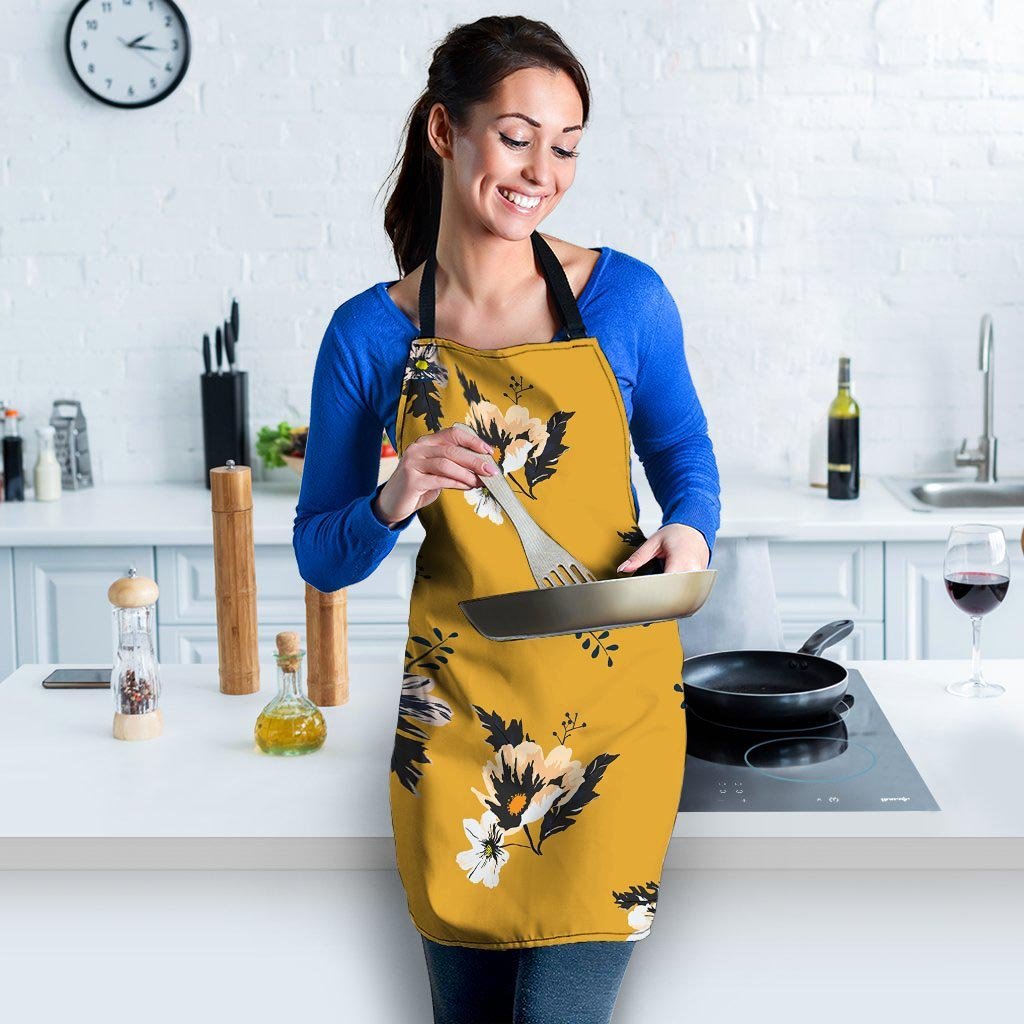 Yellow Flower Print Women's Apron-grizzshop