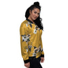 Yellow Flower Print Women's Bomber Jacket-grizzshop