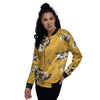 Yellow Flower Print Women's Bomber Jacket-grizzshop