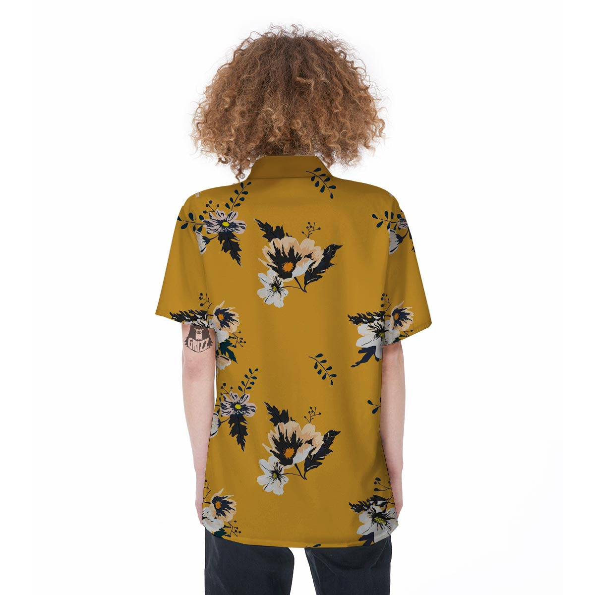 Yellow Flower Print Women's Short Sleeve Shirts-grizzshop