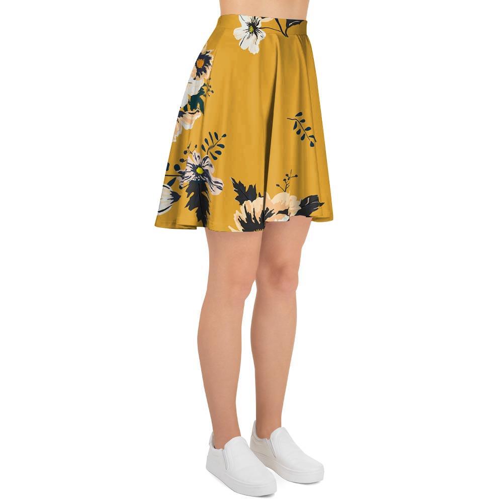 Yellow Flower Print Women's Skirt-grizzshop