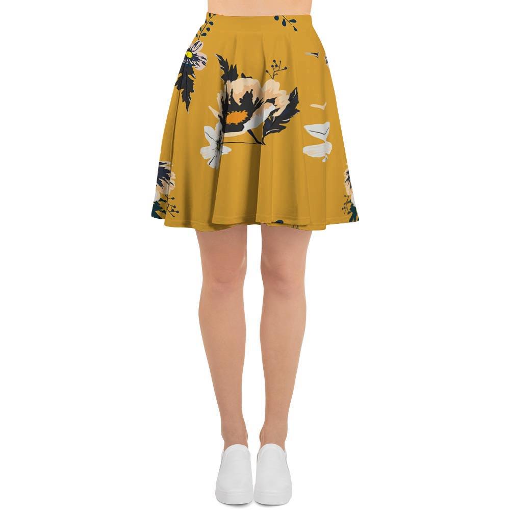 Yellow Flower Print Women's Skirt-grizzshop