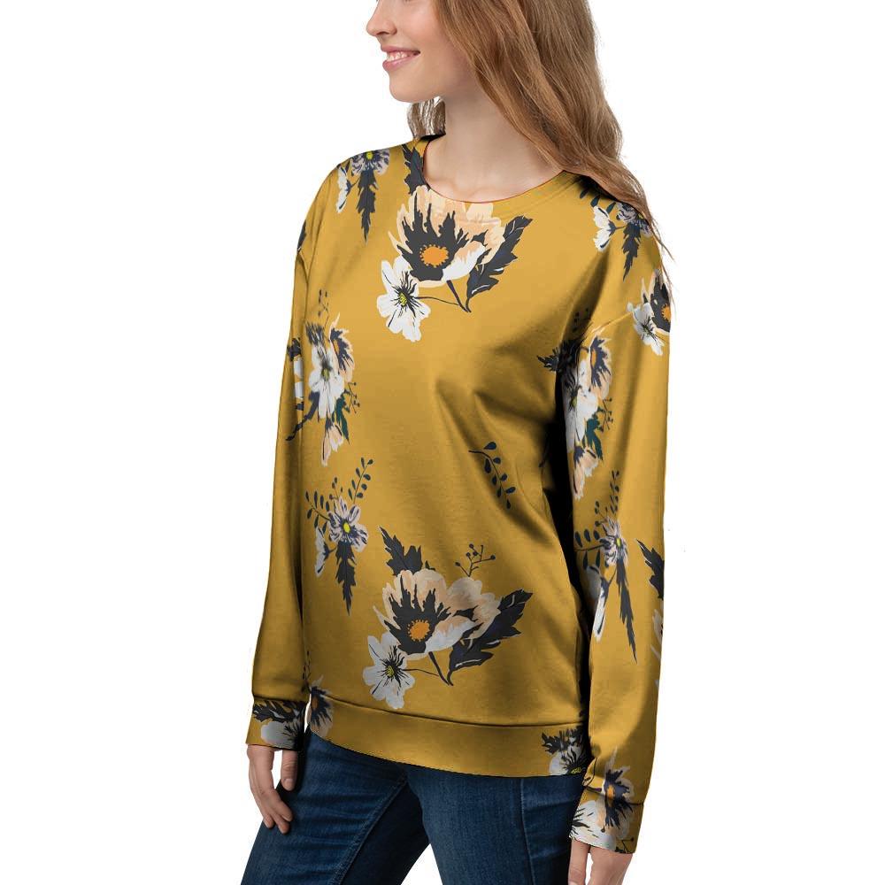 Yellow Flower Print Women's Sweatshirt-grizzshop