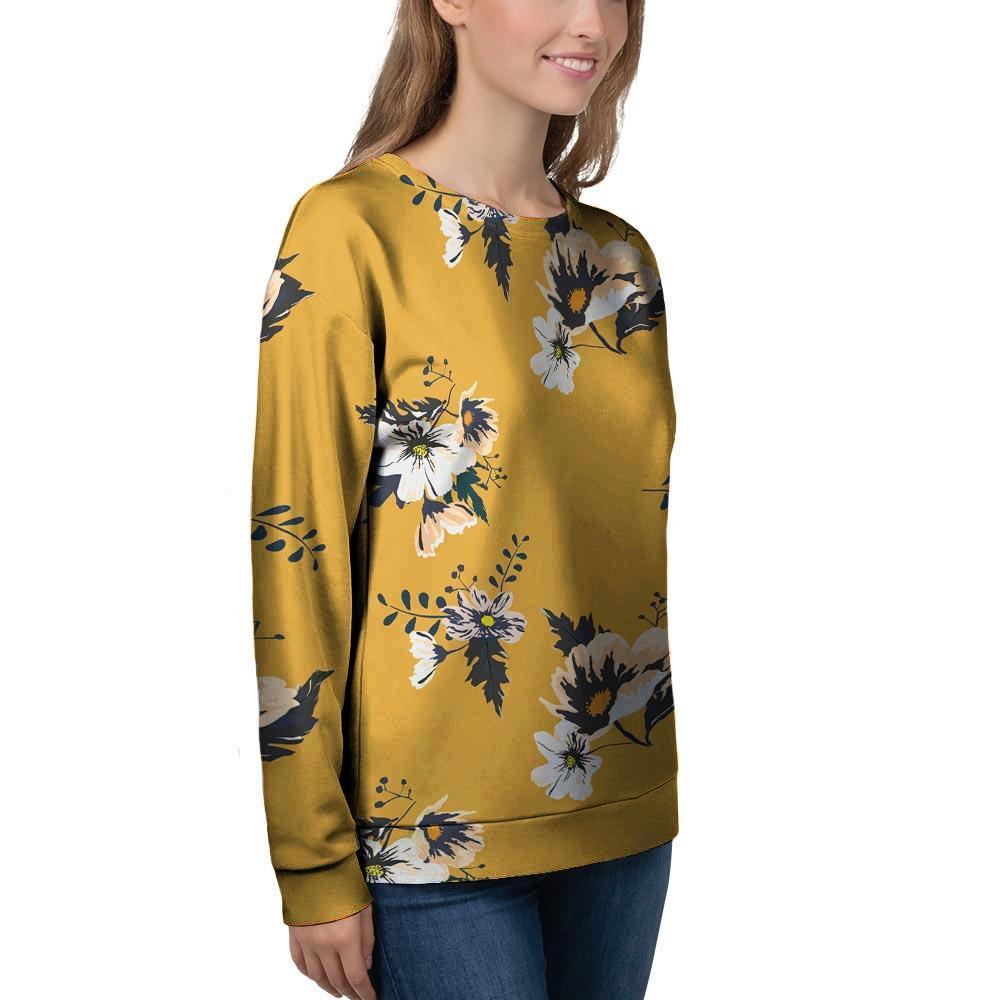 Yellow Flower Print Women's Sweatshirt-grizzshop