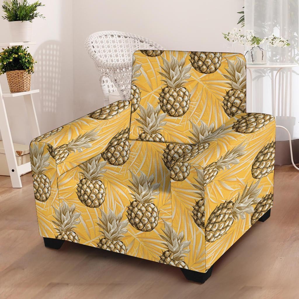 Yellow Hawaiian Pineapple Print Armchair Cover-grizzshop