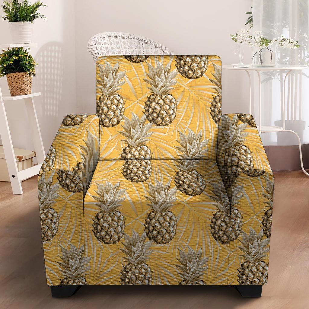 Yellow Hawaiian Pineapple Print Armchair Cover-grizzshop