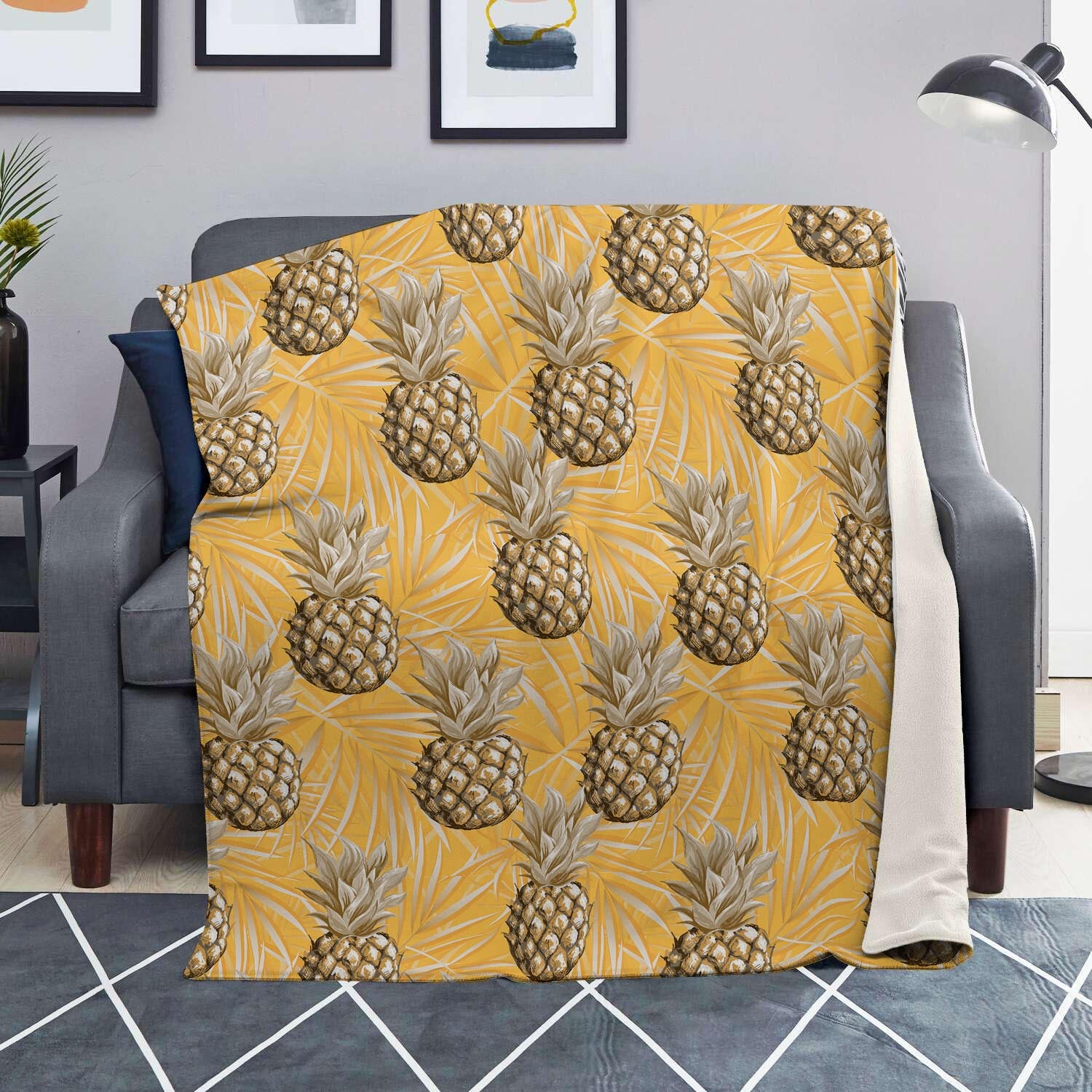 Yellow Hawaiian Pineapple Print Blanket-grizzshop