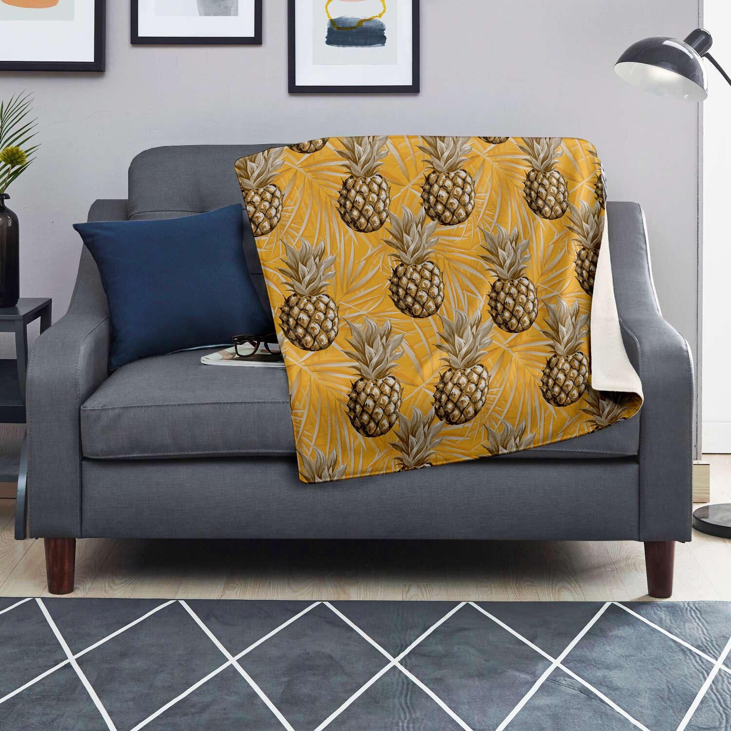 Yellow Hawaiian Pineapple Print Blanket-grizzshop