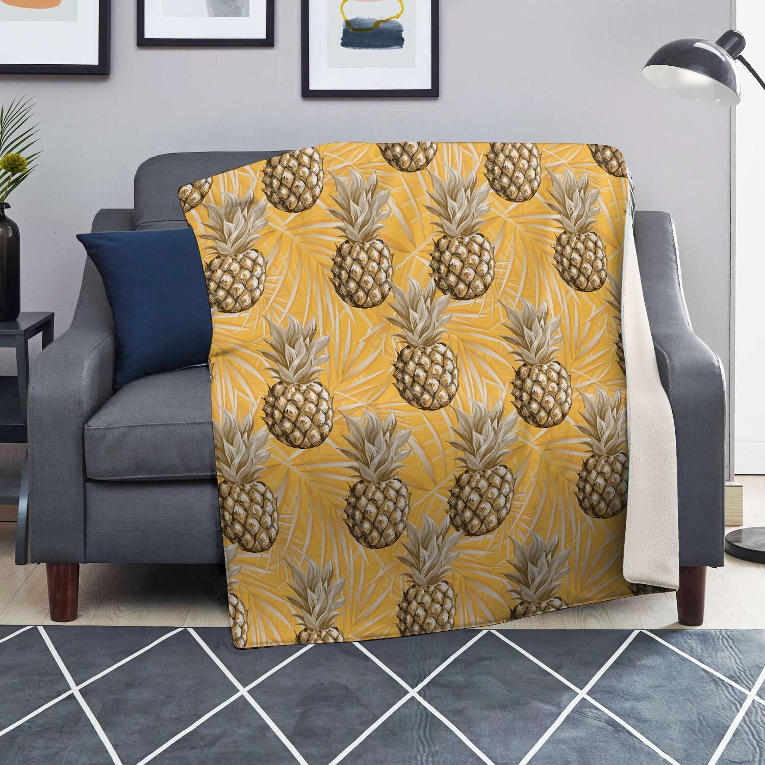 Yellow Hawaiian Pineapple Print Blanket-grizzshop