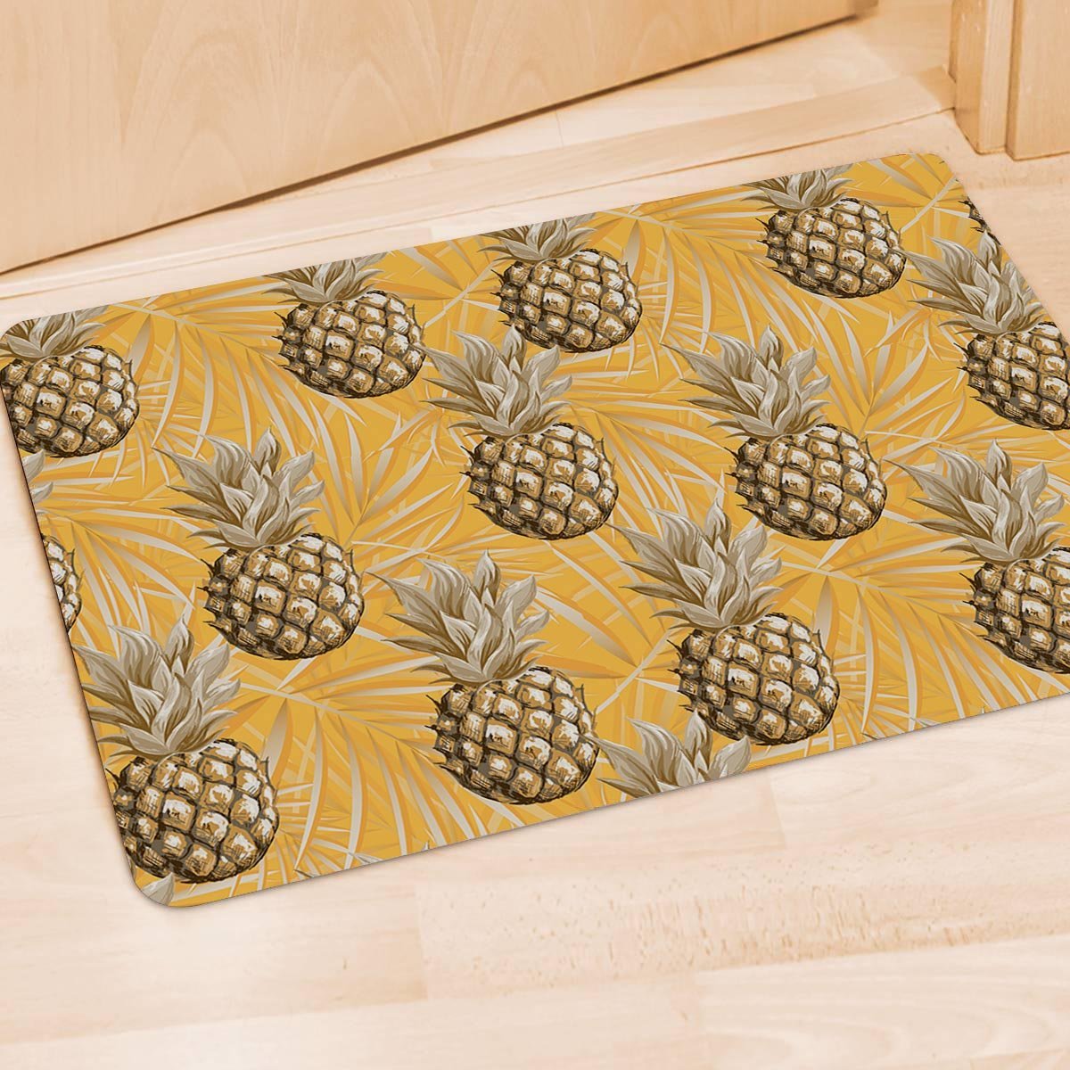 Yellow Hawaiian Pineapple Print Door Mat-grizzshop