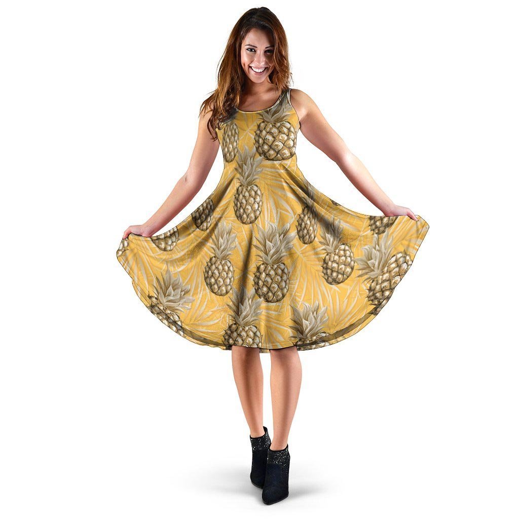 Yellow Hawaiian Pineapple Print Dress-grizzshop