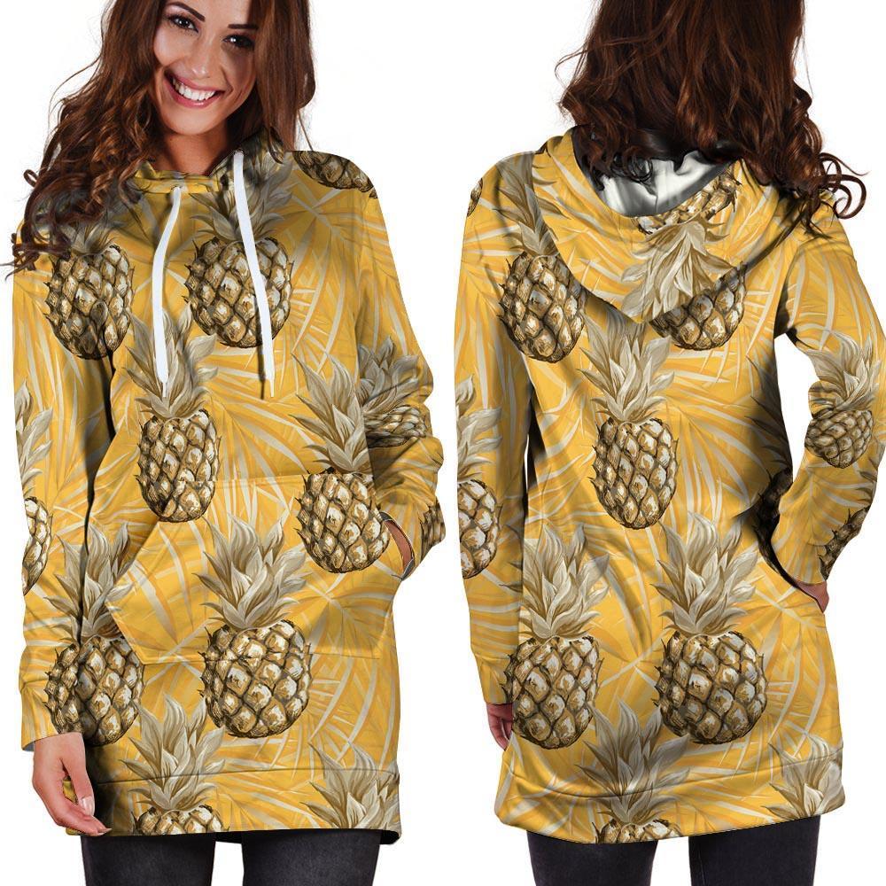 Yellow Hawaiian Pineapple Print Hoodie Dress-grizzshop