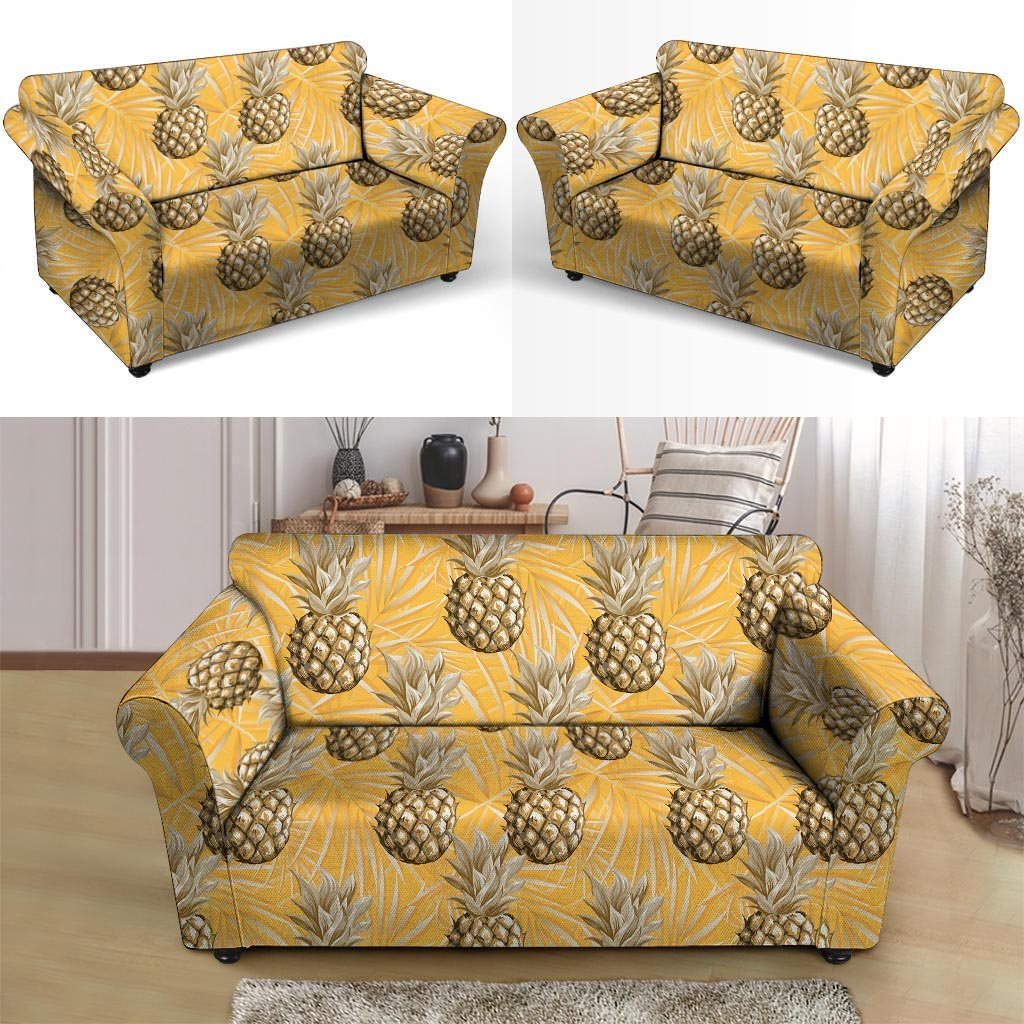 Yellow Hawaiian Pineapple Print Loveseat Cover-grizzshop