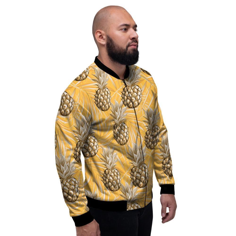 Yellow Hawaiian Pineapple Print Men's Bomber Jacket-grizzshop