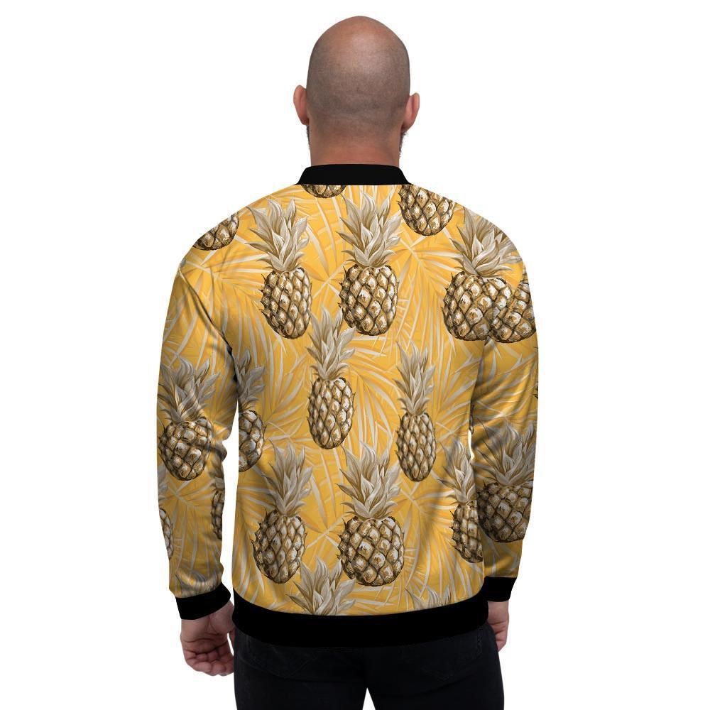 Yellow Hawaiian Pineapple Print Men's Bomber Jacket-grizzshop