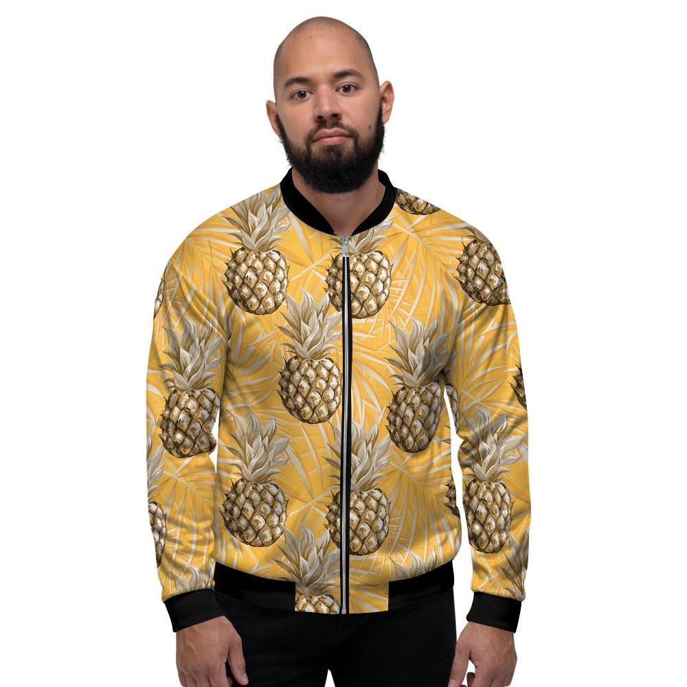 Yellow Hawaiian Pineapple Print Men's Bomber Jacket-grizzshop