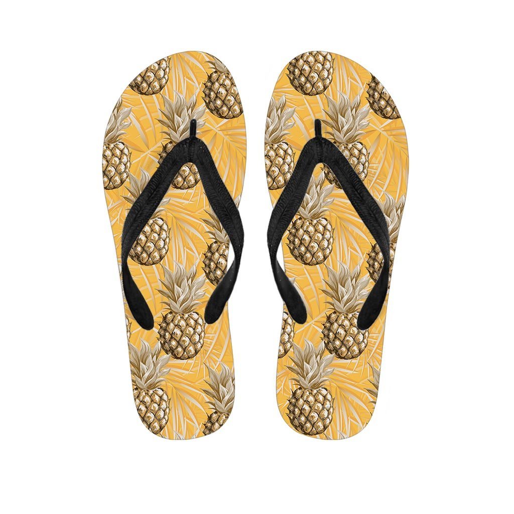 Yellow Hawaiian Pineapple Print Men's Flip Flops-grizzshop
