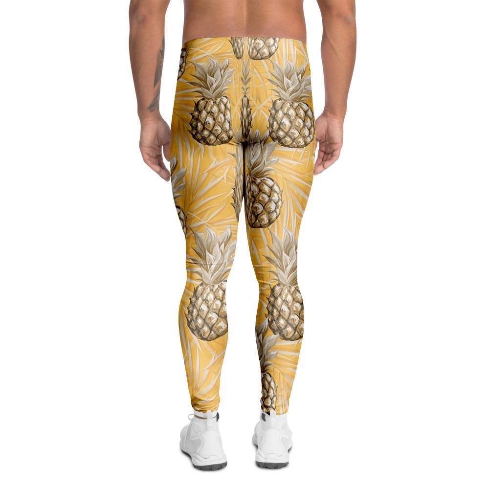 Yellow Hawaiian Pineapple Print Men's Leggings-grizzshop