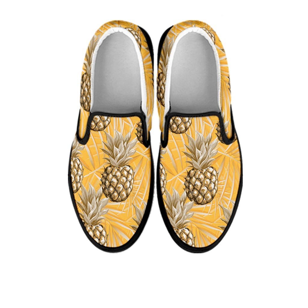 Yellow Hawaiian Pineapple Print Men's Slip On Sneakers-grizzshop