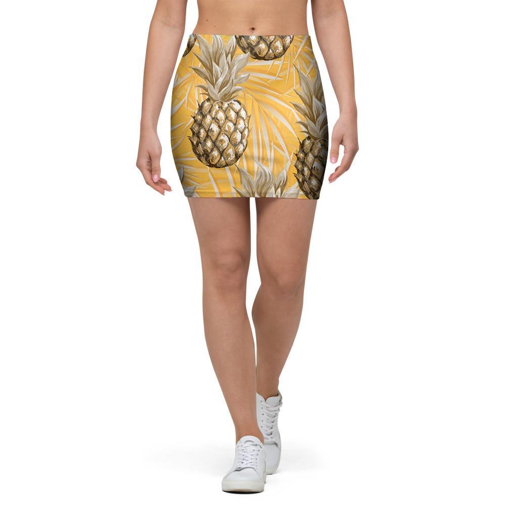 Yellow Hawaiian Pineapple Print Mini Skirt-grizzshop