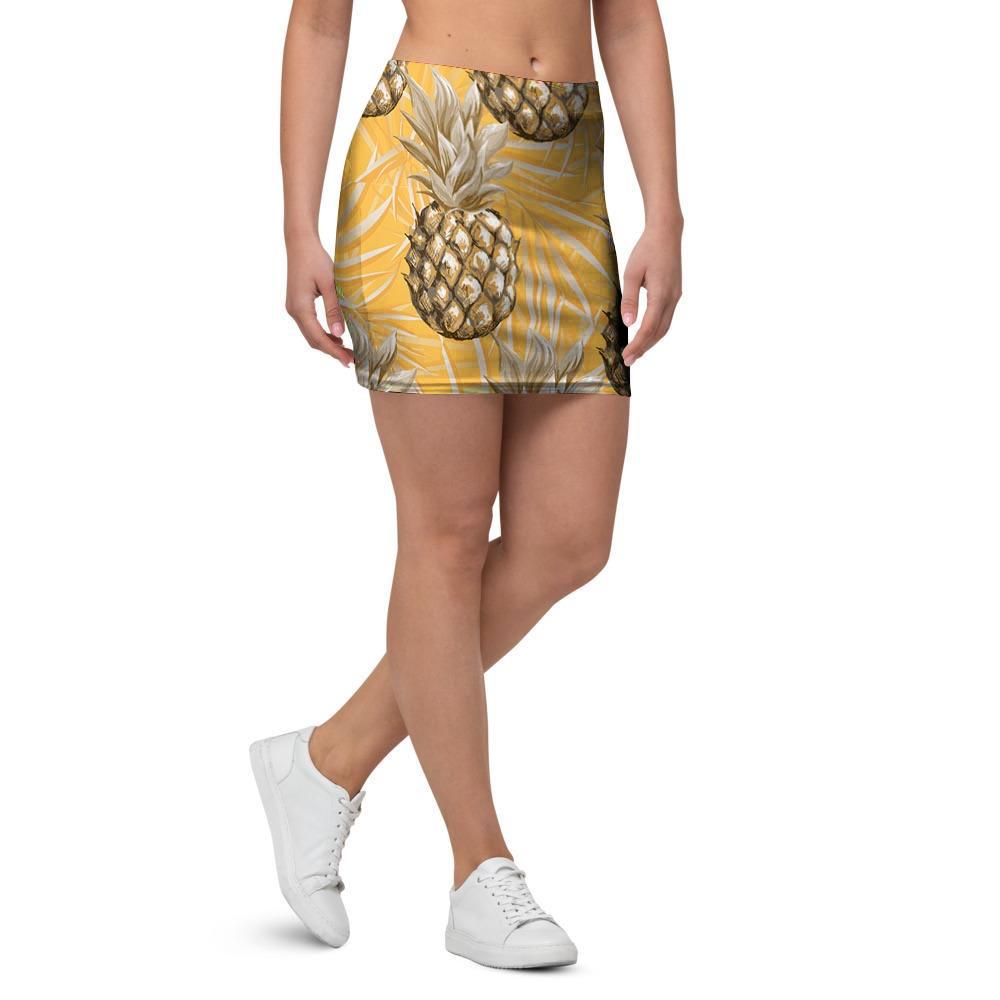 Yellow Hawaiian Pineapple Print Mini Skirt-grizzshop