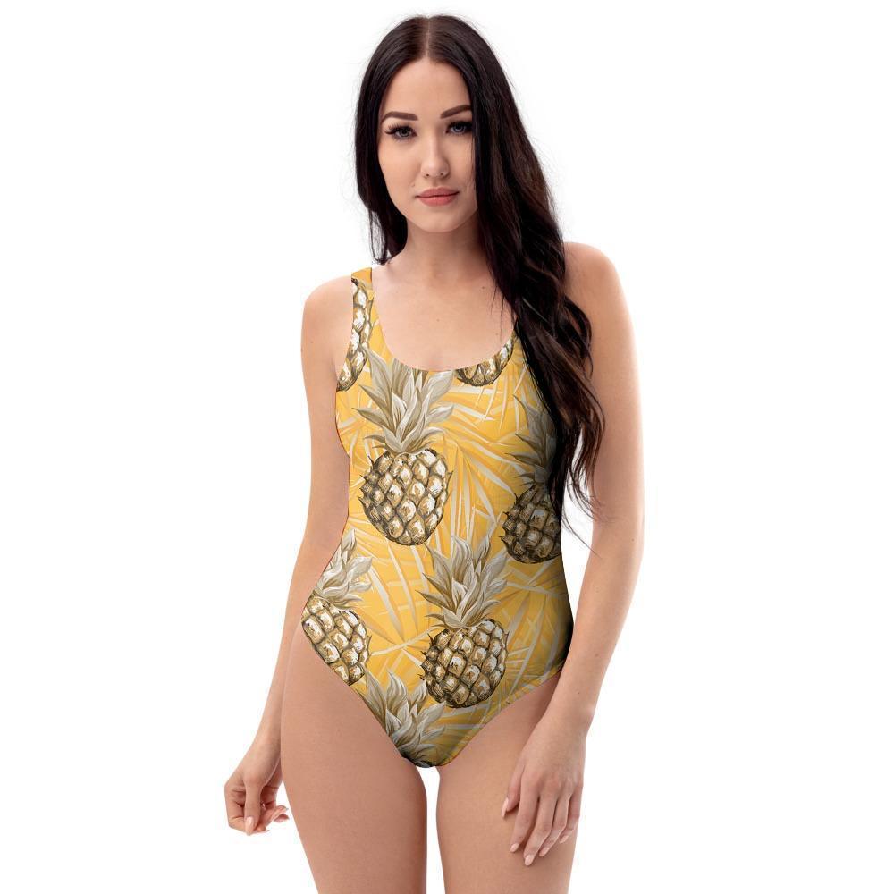 Yellow Hawaiian Pineapple Print One Piece Swimsuite-grizzshop