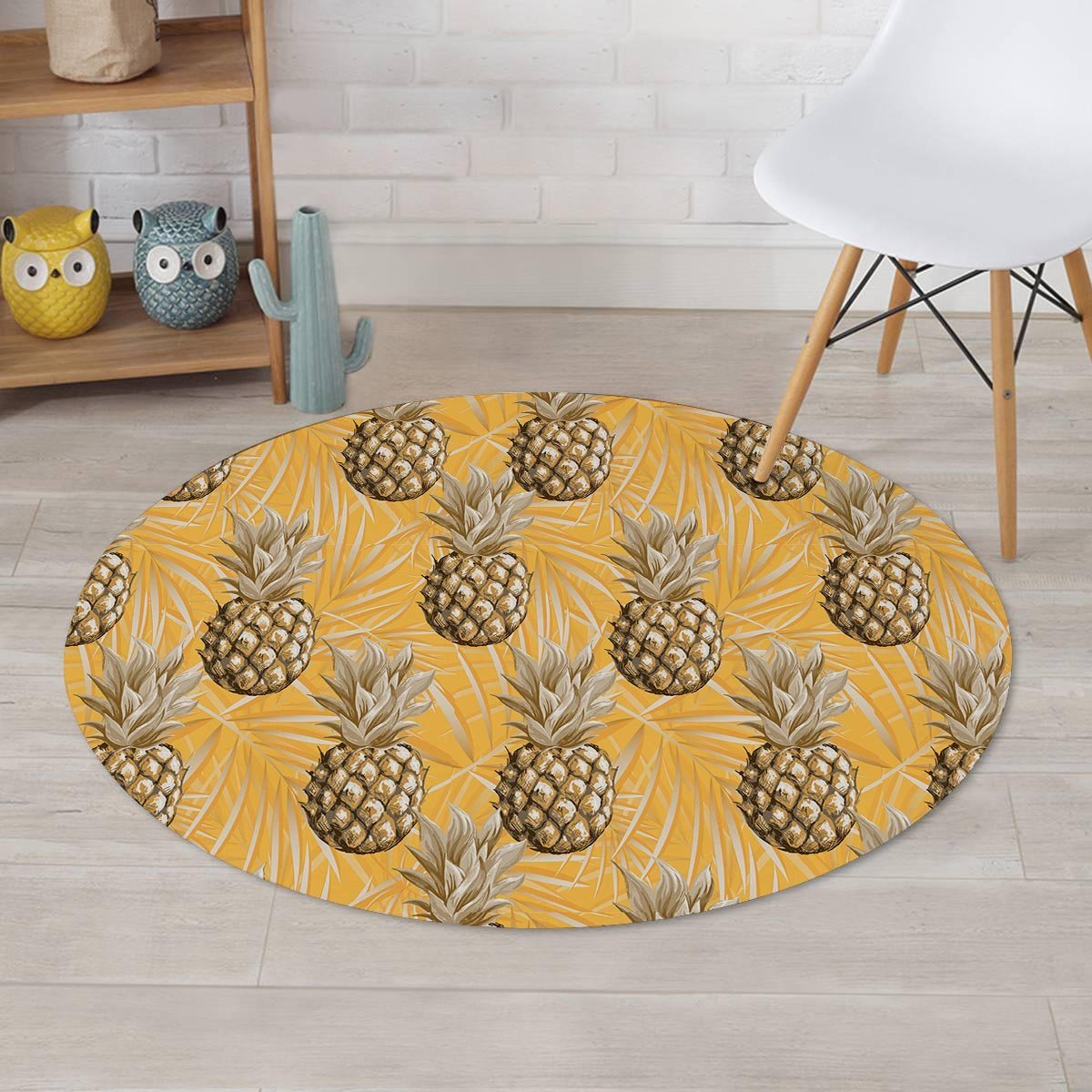 Yellow Hawaiian Pineapple Print Round Rug-grizzshop