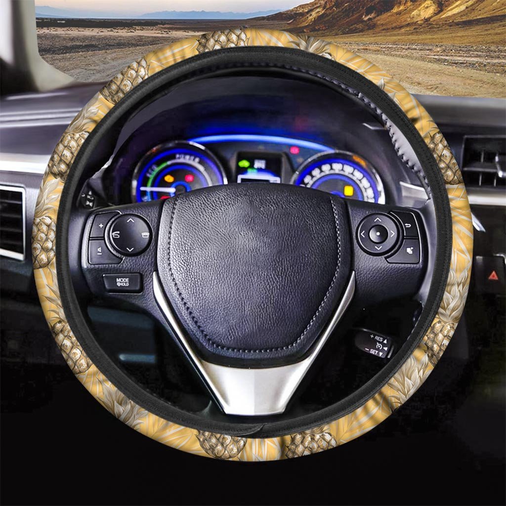 Yellow Hawaiian Pineapple Print Steering Wheel Cover-grizzshop