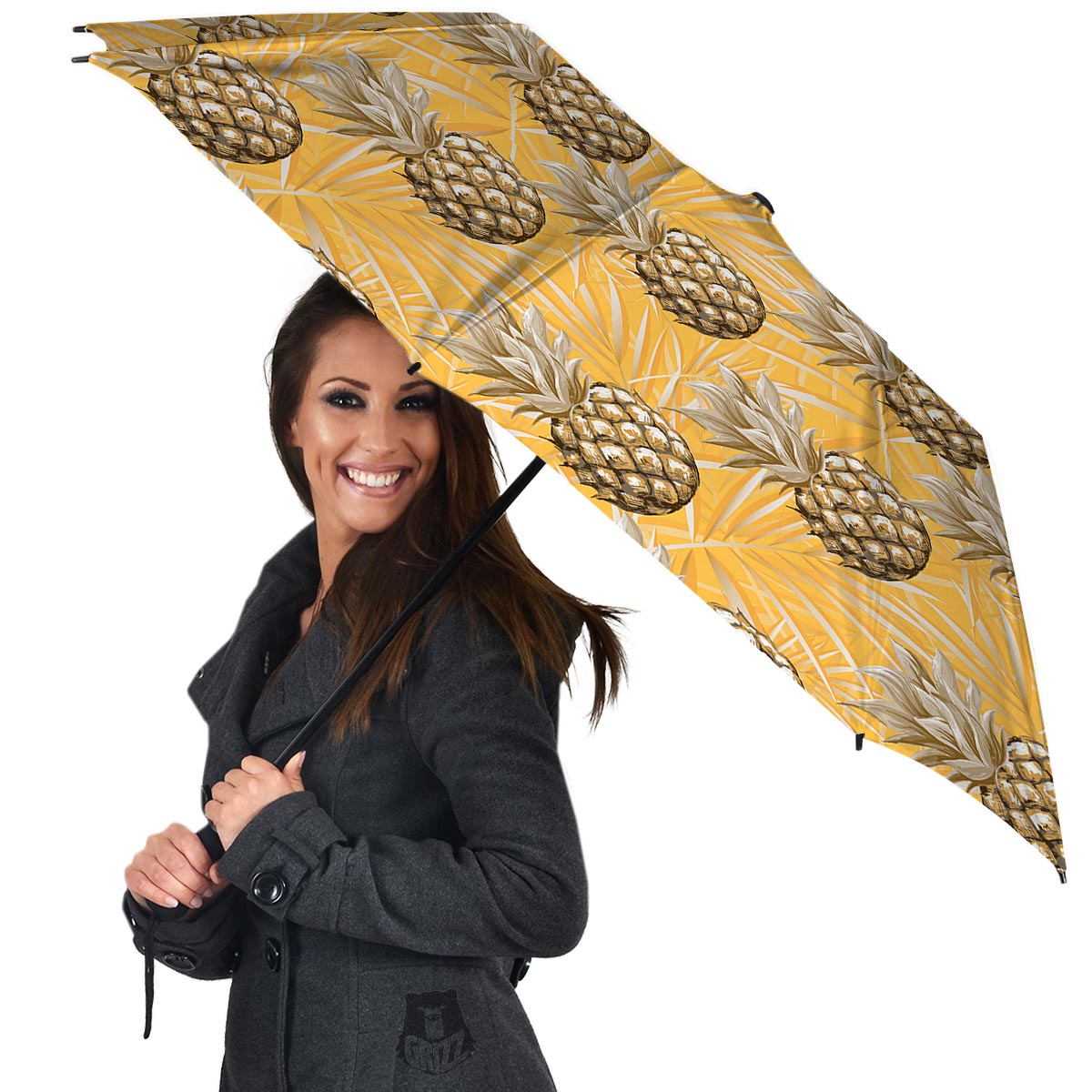 Yellow Hawaiian Pineapple Print Umbrella-grizzshop