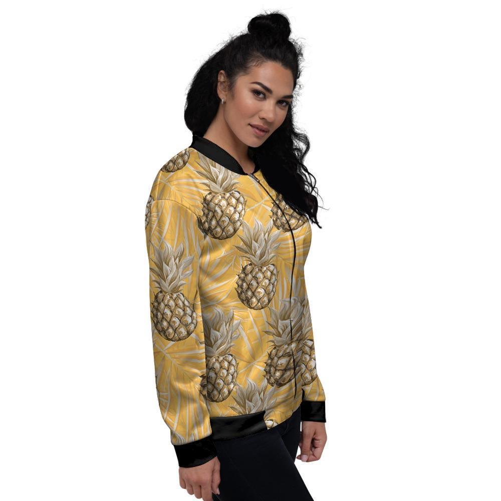 Yellow Hawaiian Pineapple Print Women's Bomber Jacket-grizzshop