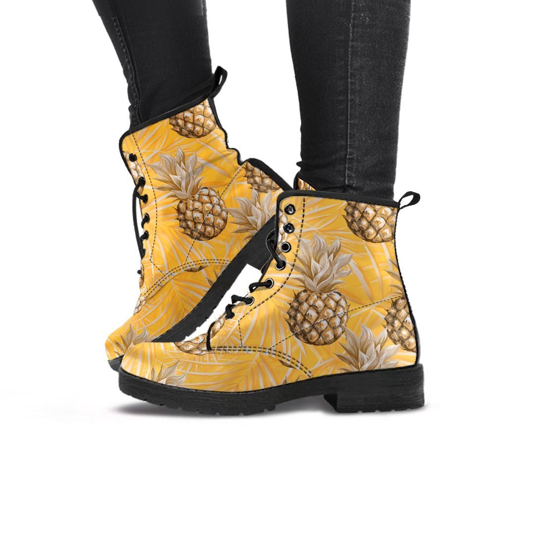 Yellow Hawaiian Pineapple Print Women's Boots-grizzshop