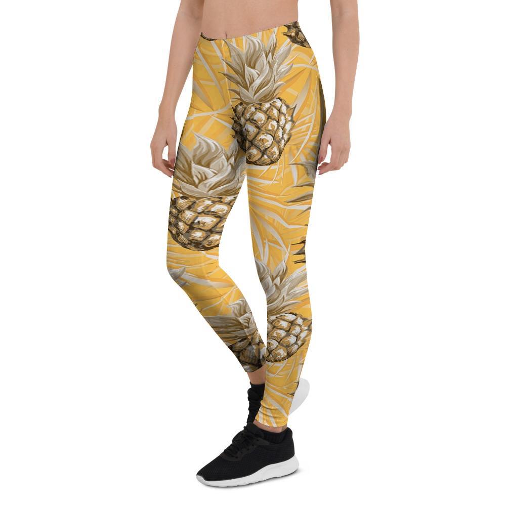 Yellow Hawaiian Pineapple Print Women's Leggings-grizzshop